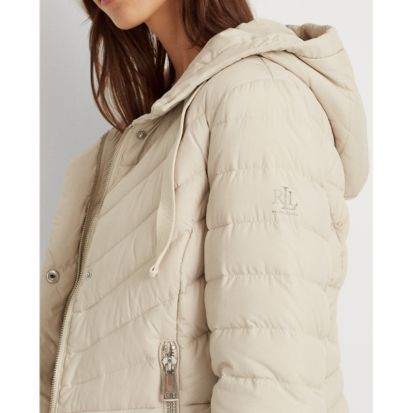 Light Beige Quilted Hooded Jacket Lauren 6
