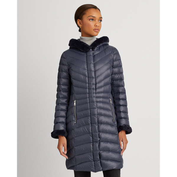 Navy Faux-Fur-Trim Down Coat Lauren 4