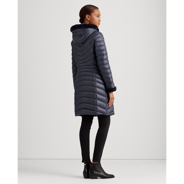 Navy Faux-Fur-Trim Down Coat Lauren 5