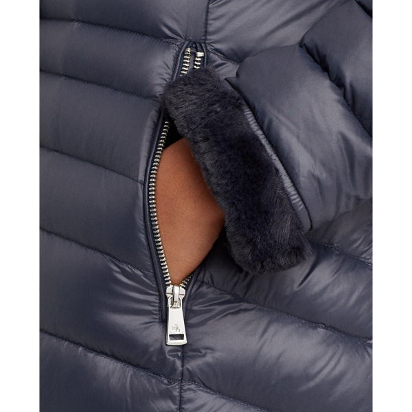 Navy Faux-Fur-Trim Down Coat Lauren 6