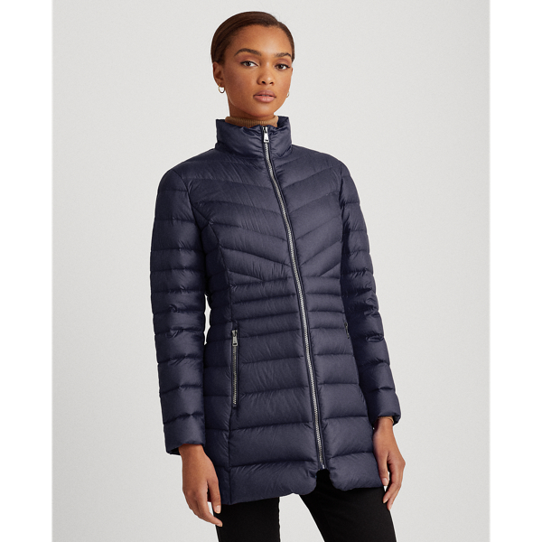 Navy Velvet-Mockneck Down Coat Lauren 4