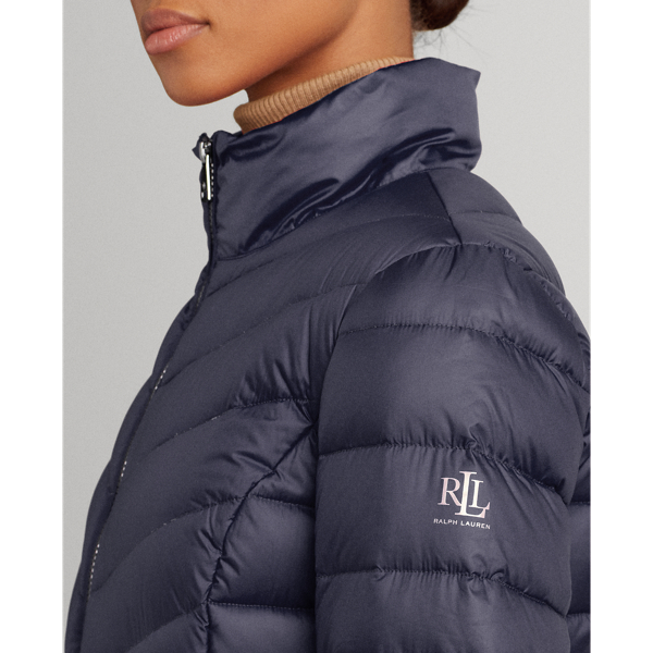 Navy Velvet-Mockneck Down Coat Lauren 6