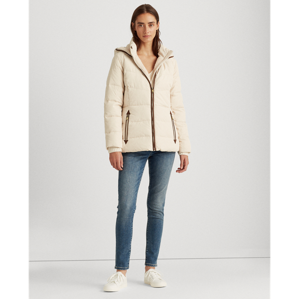 Moda Cream Faux-Leather-Trim Down Coat Lauren 4