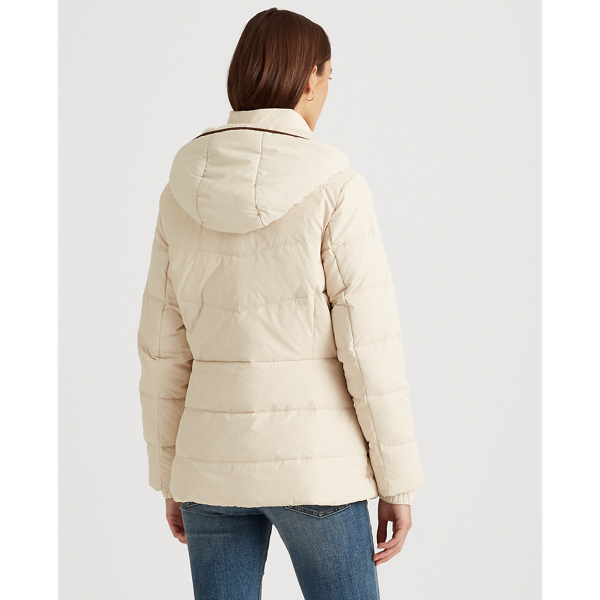 Moda Cream Faux-Leather-Trim Down Coat Lauren 5