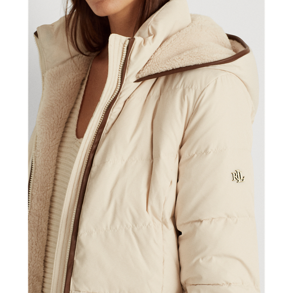 Moda Cream Faux-Leather-Trim Down Coat Lauren 6