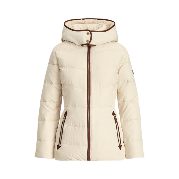 Faux-Leather-Trim Down Coat Lauren 1