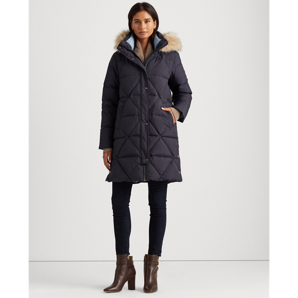 Dk Navy Quilted Hooded Down Coat Lauren 3