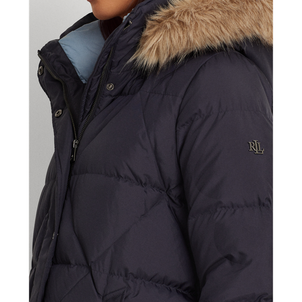 Dk Navy Quilted Hooded Down Coat Lauren 5
