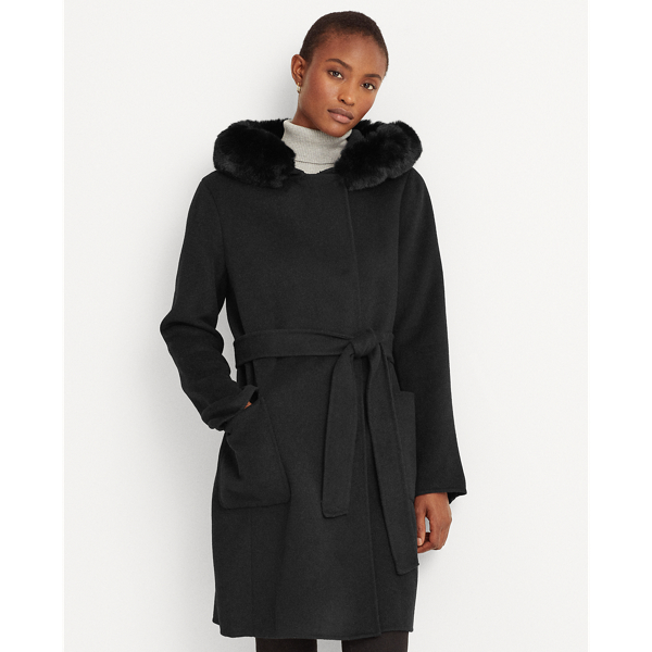 Faux-Fur-Trim Wool-Blend Coat
