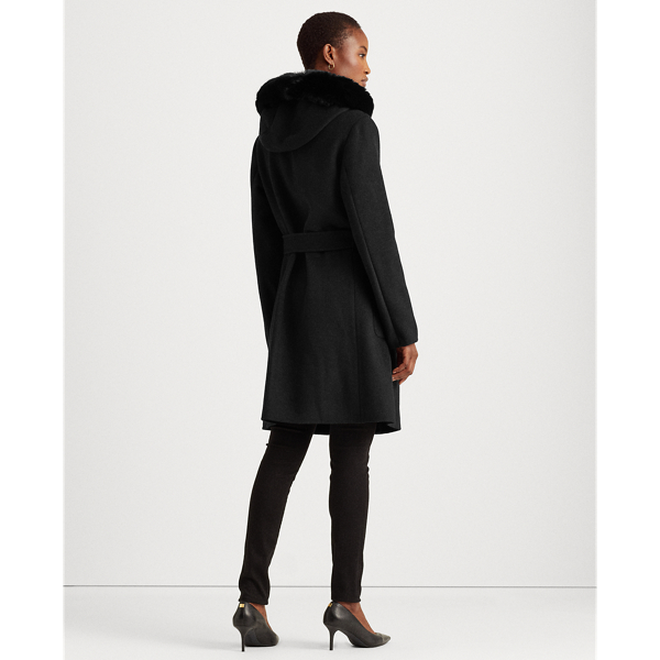 Black Faux-Fur-Trim Wool-Blend Coat Lauren 5