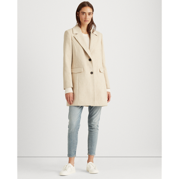 Cream/Beige Herringbone Herringbone Wool-Blend Coat Lauren 4