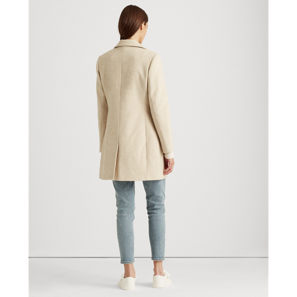 Cream/Beige Herringbone Herringbone Wool-Blend Coat Lauren 5