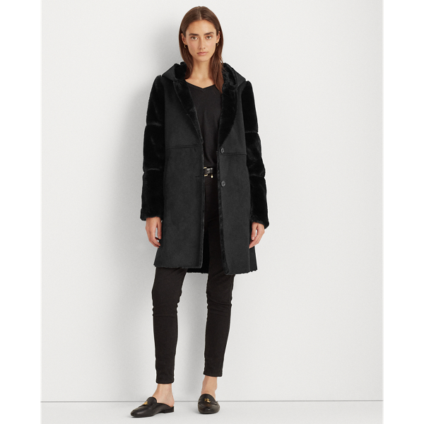 Black Combo Faux-Shearling Coat Lauren 4