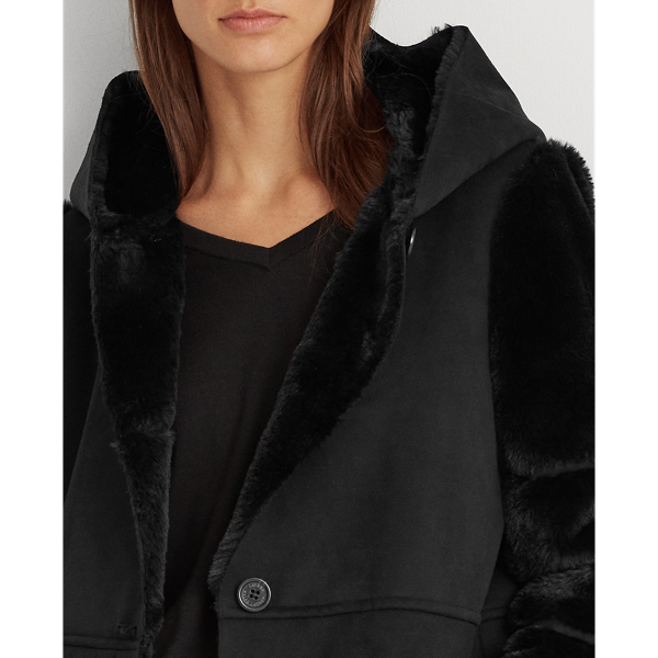 Black Combo Faux-Shearling Coat Lauren 6