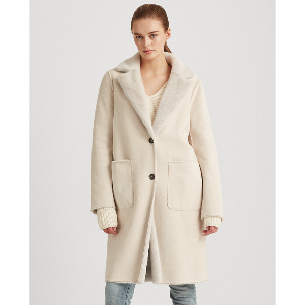 Cream Reversible Faux-Suede Coat Lauren 4