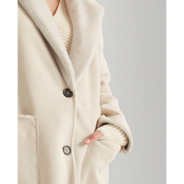 Cream Reversible Faux-Suede Coat Lauren 7
