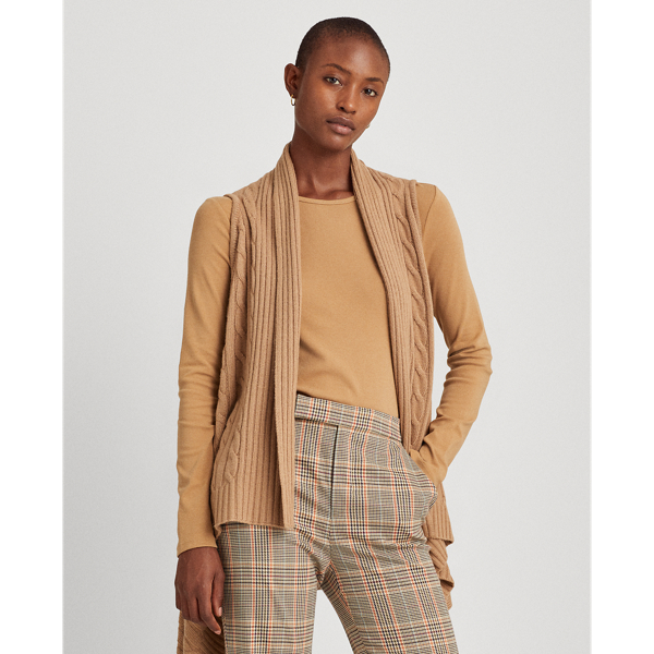 Classic Camel Cable-Knit Wool-Blend Gilet Lauren 4