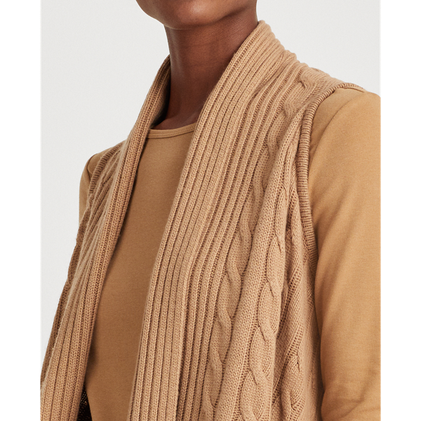 Classic Camel Cable-Knit Wool-Blend Gilet Lauren 6