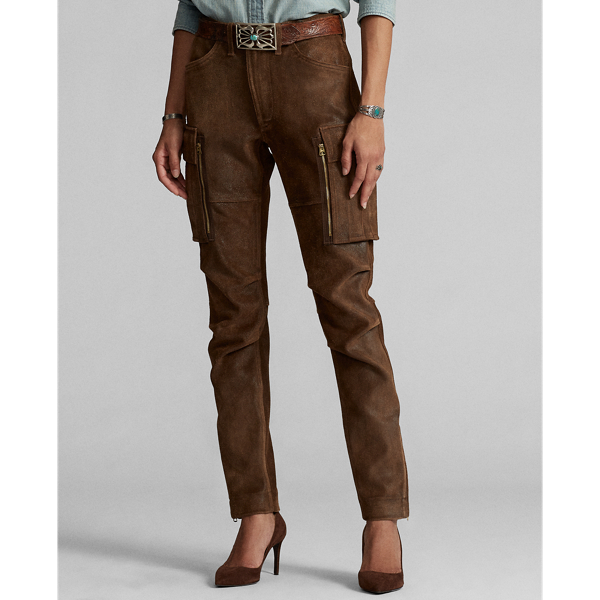 Medium Brown Leather Skinny Cargo Trouser RRL 3