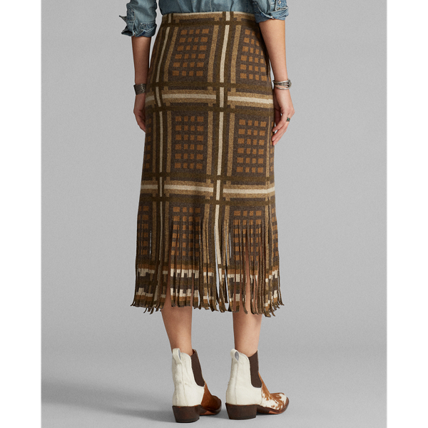 Brown Multi Fringe Graphic Wool-Cashmere Skirt RRL 4