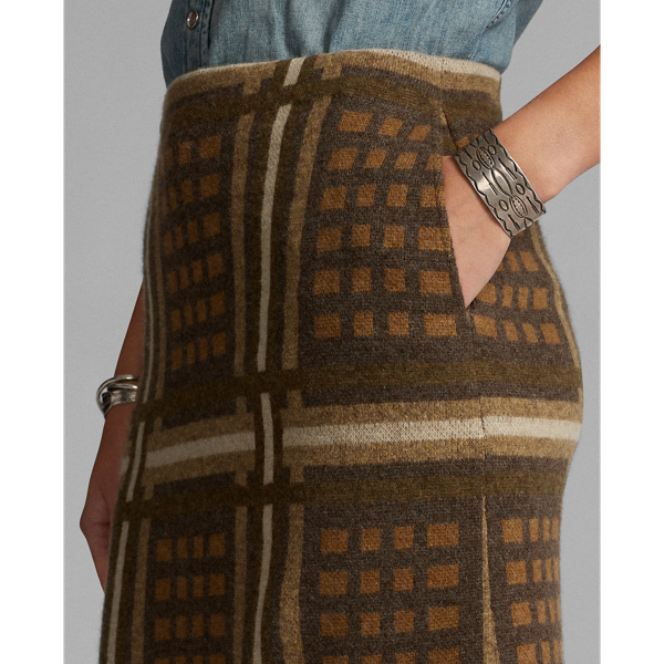 Brown Multi Fringe Graphic Wool-Cashmere Skirt RRL 5