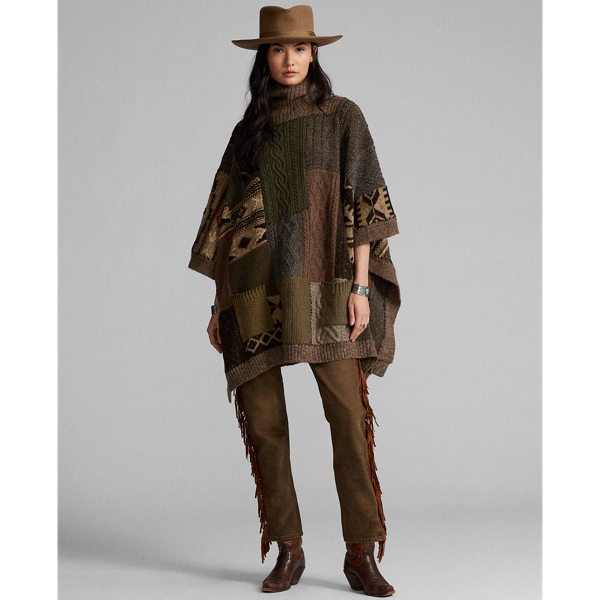 Olive Tan Multi Patchwork Wool-Blend Poncho RRL 3