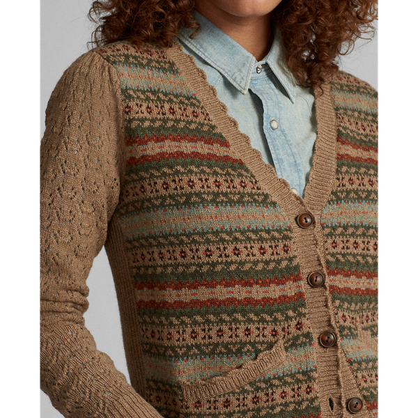 Brown Olive Multi Fair Isle Wool Cardigan RRL 5