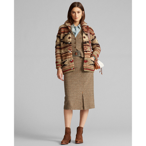 Rust Tan Multi Hand-Knit Wool-Blend Cardigan RRL 3