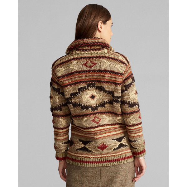 Rust Tan Multi Hand-Knit Wool-Blend Cardigan RRL 4