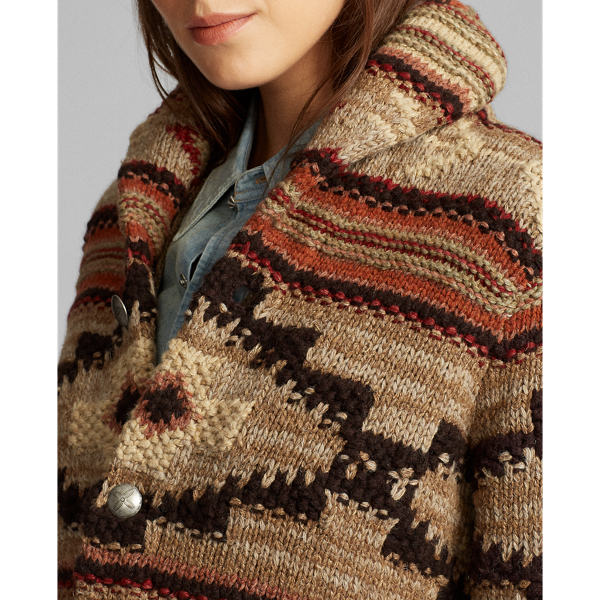 Rust Tan Multi Hand-Knit Wool-Blend Cardigan RRL 5