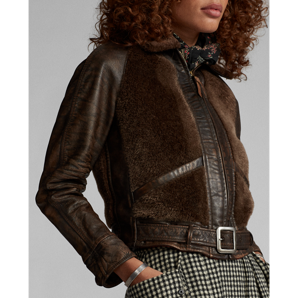 Brown Shearling-Panelled Leather Jacket RRL 5