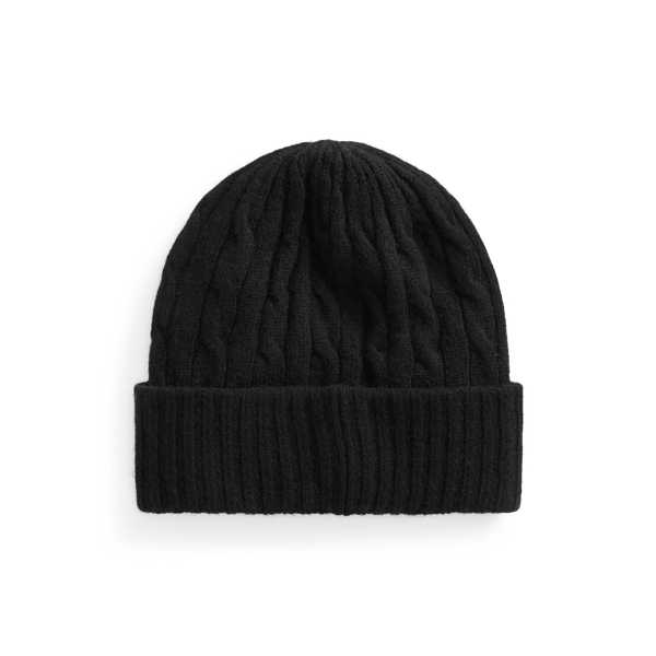 Black Cable-Knit Wool-Cashmere Hat Polo Ralph Lauren 2