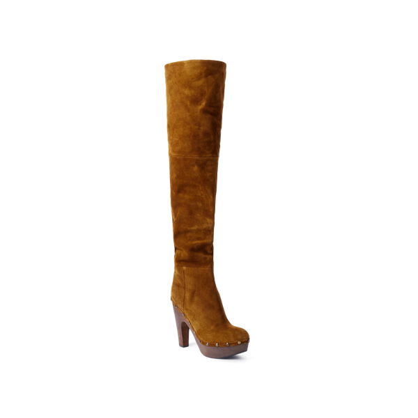 Cinnamon Calf-Suede Clog Knee Boot Polo Ralph Lauren 2