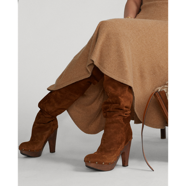 Cinnamon Calf-Suede Clog Knee Boot Polo Ralph Lauren 4