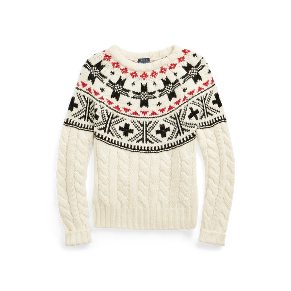 Cream Multi Fair Isle Cable-Knit Jumper Polo Ralph Lauren 2