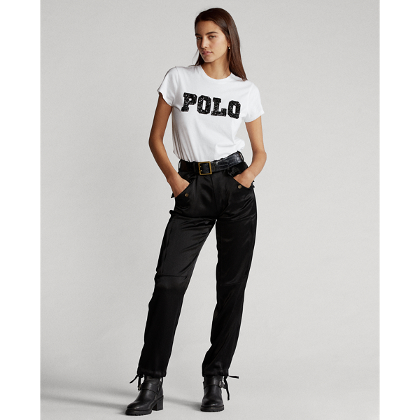 White Beaded Logo Cotton Tee Polo Ralph Lauren 4