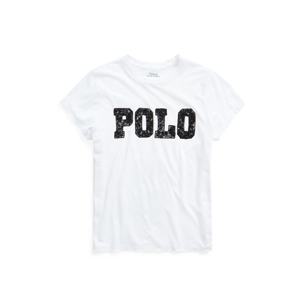 White Beaded Logo Cotton Tee Polo Ralph Lauren 2