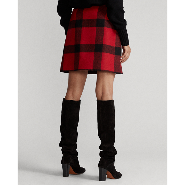 Red Buffalo Check Plaid Wool-Blend Wrap Skirt Polo Ralph Lauren 4