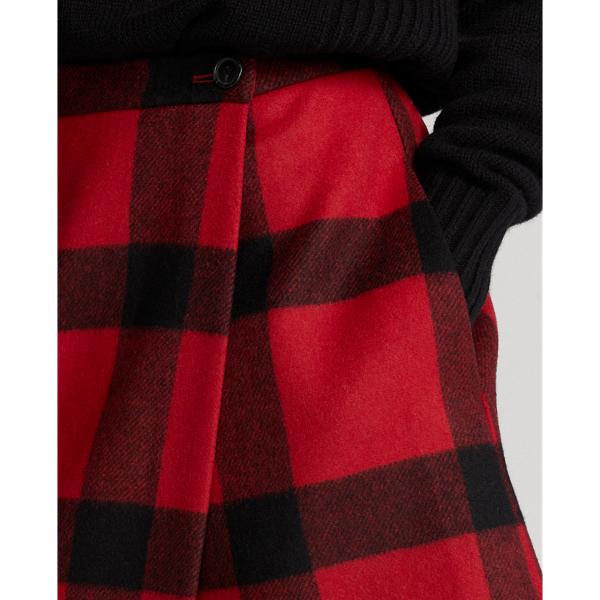 Red Buffalo Check Plaid Wool-Blend Wrap Skirt Polo Ralph Lauren 5