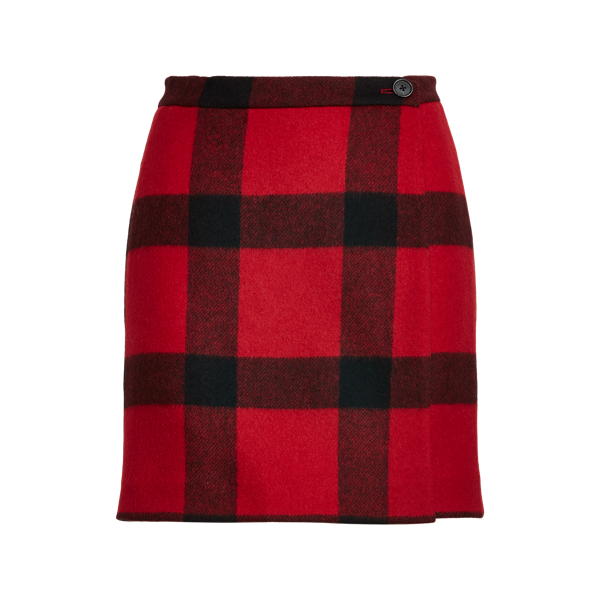 Red Buffalo Check Plaid Wool-Blend Wrap Skirt Polo Ralph Lauren 2