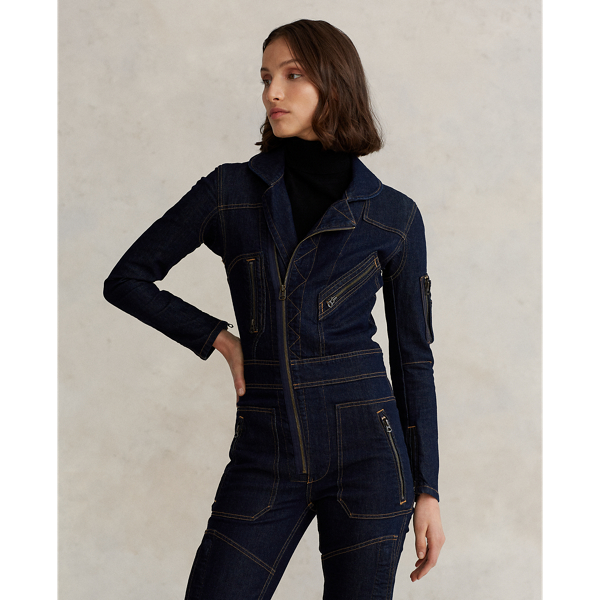 Dark Indigo Denim Zip-Front Flight Suit Polo Ralph Lauren 3
