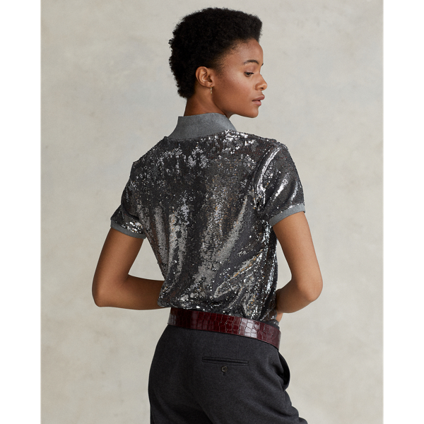 Mirror Sequin Sequined Mesh Polo Shirt Polo Ralph Lauren 5