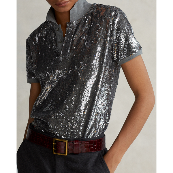 Mirror Sequin Sequined Mesh Polo Shirt Polo Ralph Lauren 6