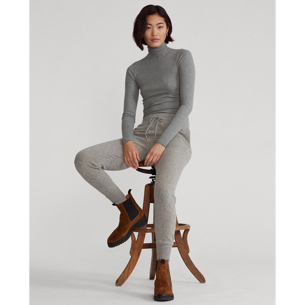 Boulder Grey Heather Stretch Rib-knit Roll Neck Polo Ralph Lauren 4