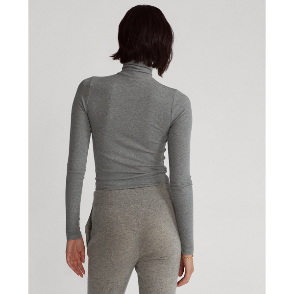Boulder Grey Heather Stretch Rib-knit Roll Neck Polo Ralph Lauren 5
