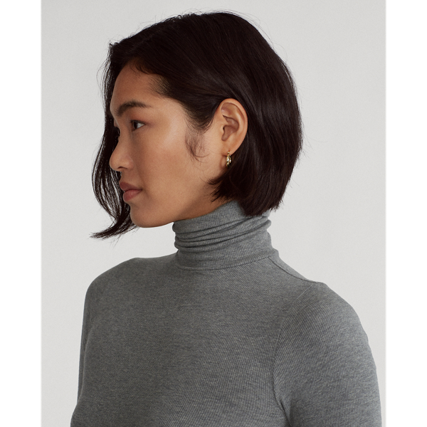 Boulder Grey Heather Stretch Rib-knit Roll Neck Polo Ralph Lauren 6