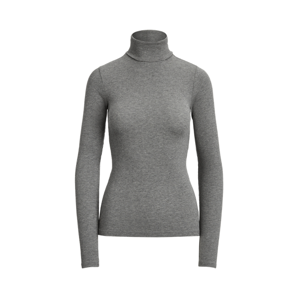 Boulder Grey Heather Stretch Rib-knit Roll Neck Polo Ralph Lauren 2