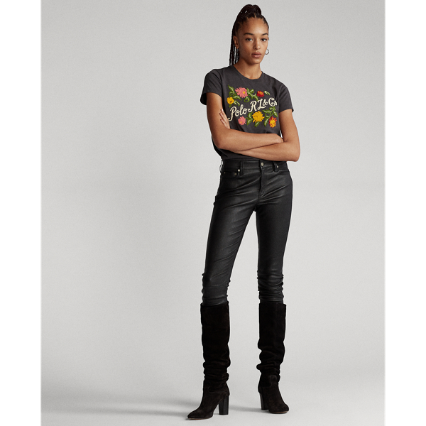 Pebble Black Embroidered-Logo Cotton Tee Polo Ralph Lauren 4