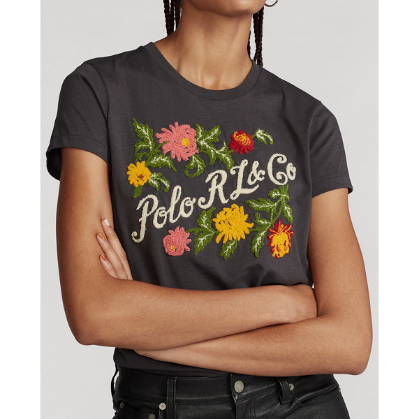 Pebble Black Embroidered-Logo Cotton Tee Polo Ralph Lauren 6