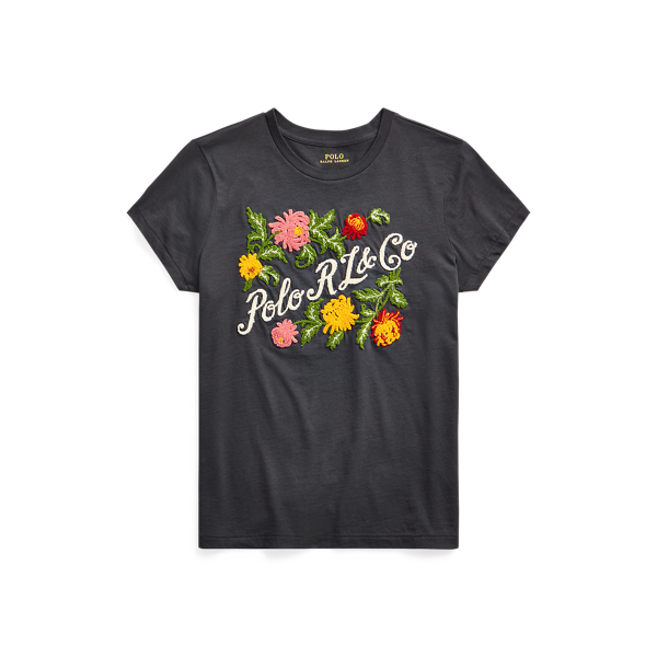 Pebble Black Embroidered-Logo Cotton Tee Polo Ralph Lauren 2
